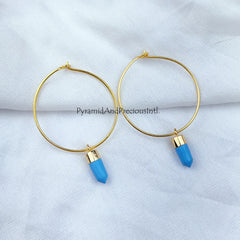 Turquoise Earring, Handmade Earring, Pencil Earring, Gemstone Earring, Gold Electroplated Earring