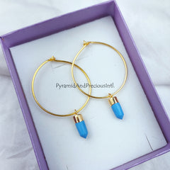 Turquoise Earring, Handmade Earring, Pencil Earring, Gemstone Earring, Gold Electroplated Earring