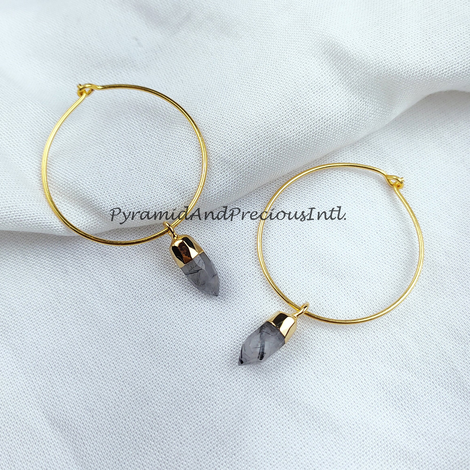 Black Rutile Earring, Pencil Earring, Gold Electroplated Earring, Gemstone Earring, Handmade Earring