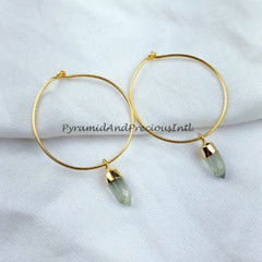 Prehnite Earring, Gemstone Earring, Handmade Earring, Pencil Earring, Gold Electroplated Earring