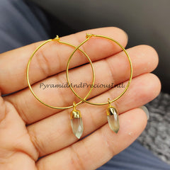 Prehnite Earring, Gemstone Earring, Handmade Earring, Pencil Earring, Gold Electroplated Earring