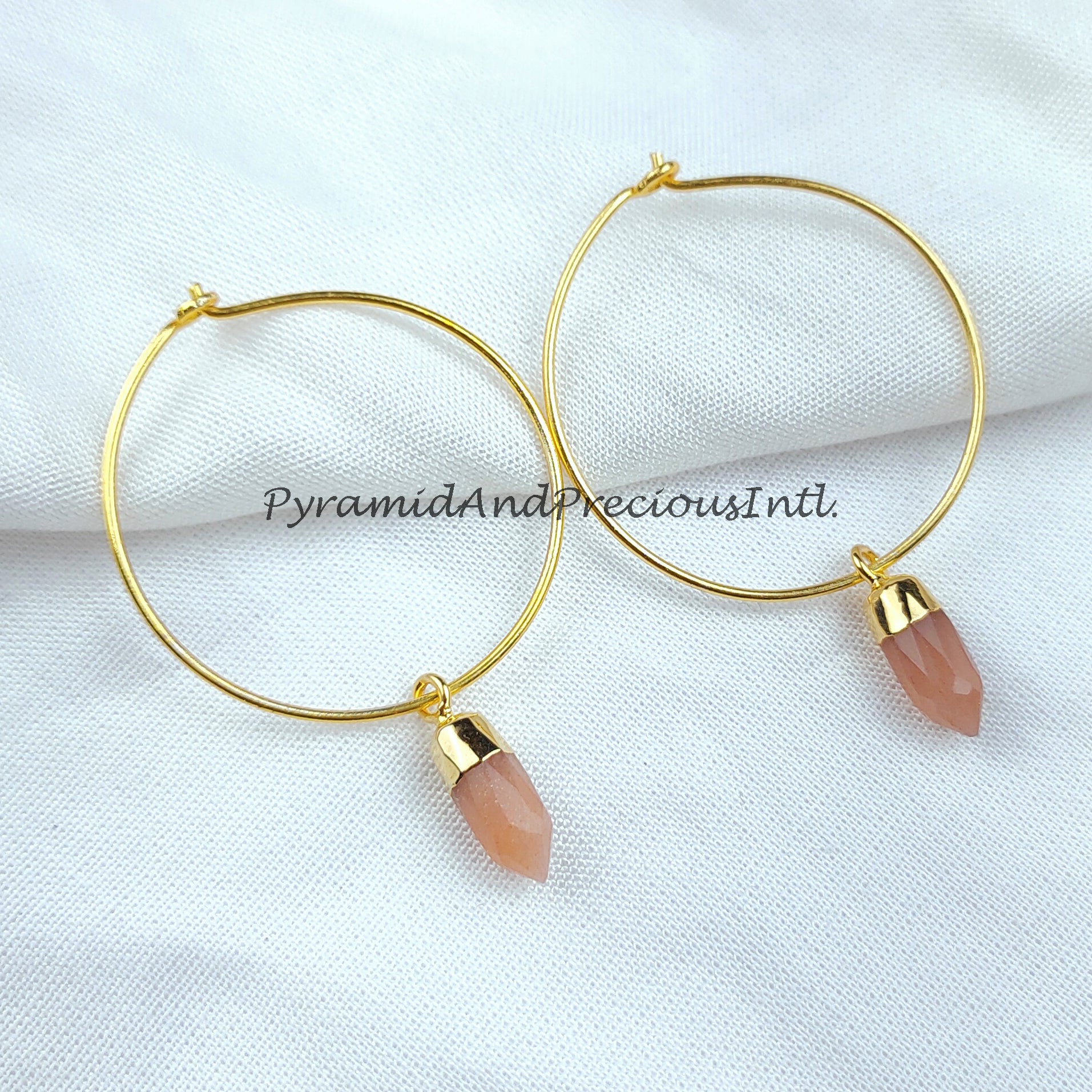 Sunstone Earring, Gemstone Earring, Handmade Earring, Pencil Pendant, Gold Electroplated Earring