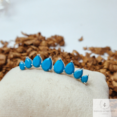 Turquoise Ear Climber, 925 Starling Silver Earring, Blue Turquoise Ear Crawler, Gemstone Ear Climber, Beautiful Earring, Ear Crawler Earring