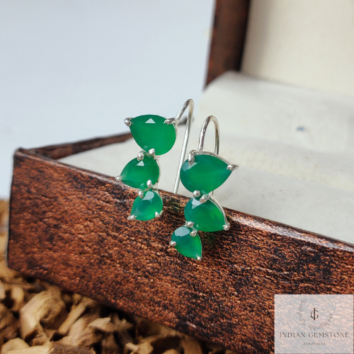 Natural Green Onyx Ear Climber, 925 Sterling Silver Earring, Green Onyx Ear Crawler, Gemstone Ear Climber, Ear Crawler Earring, Gift For Her