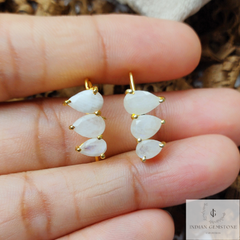 Natural Rainbow Moonstone Ear Climber, 925 Silver Gold Plated Moonstone Ear Crawler, Gemstone Ear Climber, Ear Crawler Earring, Gift For Her