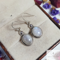 Rainbow Moonstone Birthstone Earrings, 925 Sterling Silver Dangle Earring, Handmade Gemstone Dainty Earring, Victorian earring, Gift for her