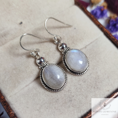 Rainbow Moonstone Birthstone Earrings, 925 Sterling Silver Dangle Earring, Handmade Gemstone Dainty Earring, Victorian earring, Gift for her