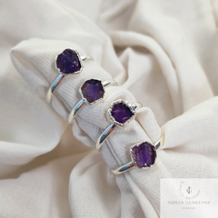 Dainty Raw Amethyst Ring, Amethyst Raw Stone Jewelry, Sterling Silver Plated Ring, Minimalist Ring, Raw Crystal Ring, Delicate Ring, Gift