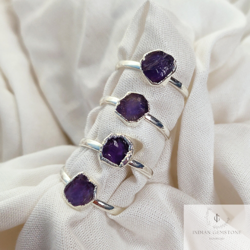 Dainty Raw Amethyst Ring, Amethyst Raw Stone Jewelry, Sterling Silver Plated Ring, Minimalist Ring, Raw Crystal Ring, Delicate Ring, Gift