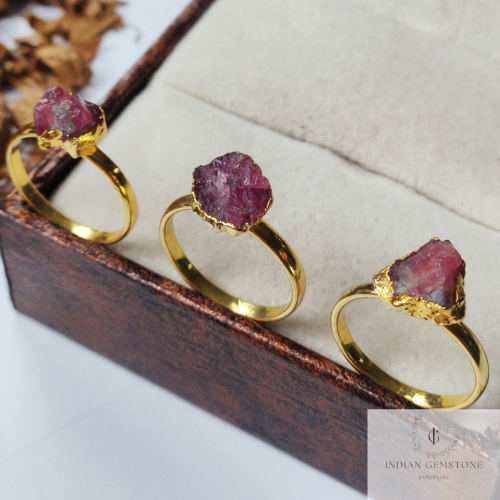 Raw Pink Tourmaline Ring, Rubellite Tourmaline Ring for Women, Red Pink Raw Stone Ring, Raw Gemstone Jewelry, Raw Crystal Ring