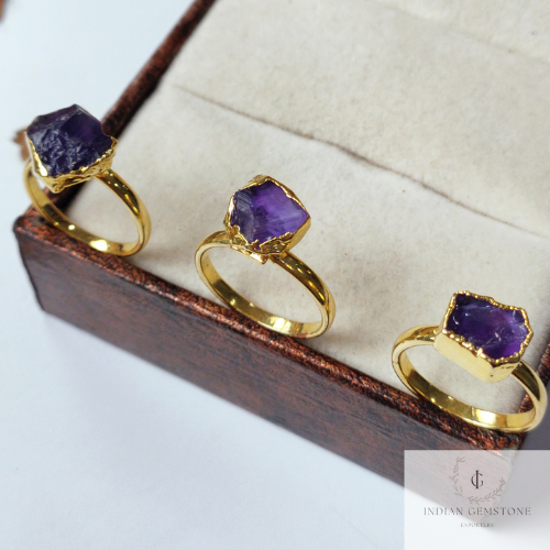 Natural Amethyst Ring, Electroplated Ring, Gift Jewelry, Raw Amethyst, Women February Birthstone Ring Gift, Gold Plated Amethyst Ring, Gift