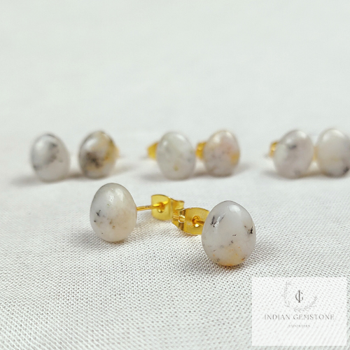 Natural Dendrite Opal Earring, Gemstone Stud Earring, Handmade Earring, Stud Earring, Oval Dendrite Opal Earring, Wedding Earring, Gifts