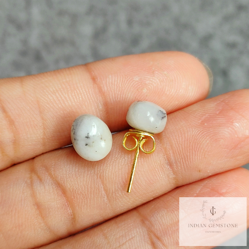Natural Dendrite Opal Earring, Gemstone Stud Earring, Handmade Earring, Stud Earring, Oval Dendrite Opal Earring, Wedding Earring, Gifts