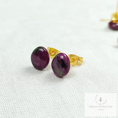 Ruby Zoisite Studs, Small Oval Stud Earrings for Men or Women, Unisex Simple Jewelry, Anyolite, Purple and Green, Gift For Woman, Gift