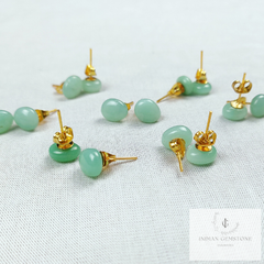 Green Chalcedony Earring, 14k Gold Plated Stud, Oval Shape Gemstone Earring, Chalcedony Stud Earrings, Gift For Her, Green Stone Earrings