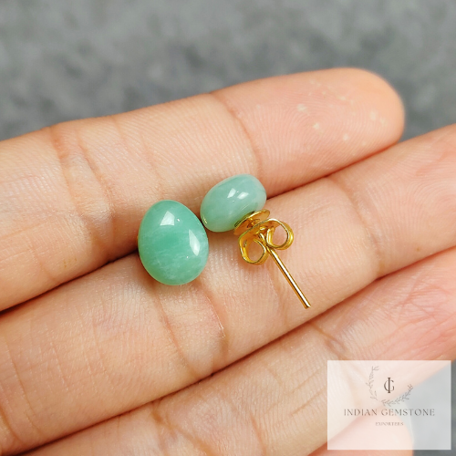 Green Chalcedony Earring, 14k Gold Plated Stud, Oval Shape Gemstone Earring, Chalcedony Stud Earrings, Gift For Her, Green Stone Earrings