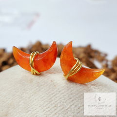 Natural Moon shape Carnelian Studs, Earrings, Birthstone Jewelry, Moon Stone Jewelry, Gemstone Earrings, Orange Earrings, Women earrings