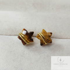 Natural Tiger Eye Star Stud Earrings, Gold Plated Jewelry, Wire Jewelry, Gemstone Earrings, Stud Earrings, Women earrings, Gift For Her,Gift