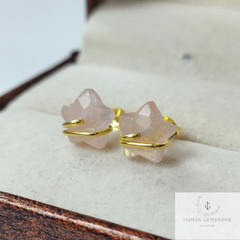 Natural Rose Quartz Star Earrings, Pink Jewelry, Tiny Gold Plated Studs, Wire Wrap Studs, Gift For Her, Dainty Earrings, Star Studs, Gift