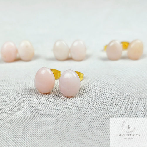 Natural Pink Opal Earrings, Opal Stud Earrings, Pink Stone Jewelry, Gemstone Stud, Ethnic Jewelry, Simple Earrings, Gift For Women, Gift