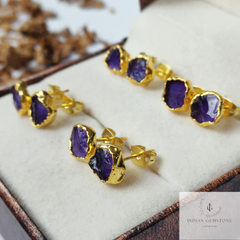 Tiny Amethyst Studs, 14K Gold Plated Earrings, Raw Purple Amethyst Stud Earrings, Purple Gemstone Stud Earrings, Women Earrings,Gift For Her