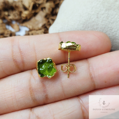 Raw Moldavite Crystal Stud Earrings, Raw Crystal Earrings, Healing Crystal Studs, Women Earrings, Gemstone Earrings, Green Gemstone Studs