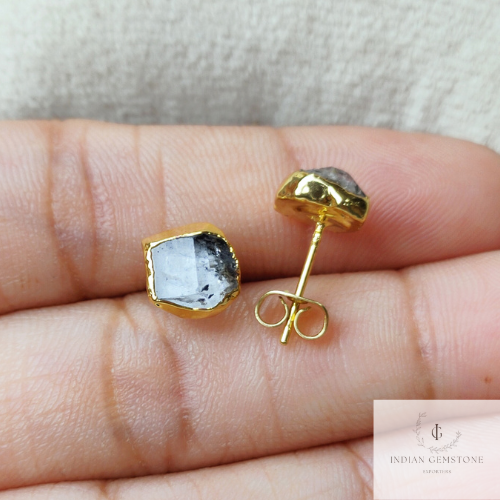 Tiny Herkimer Studs, Dainty Jewelry, Gold Electroplated, Birthstone Earrings, Minimalist Jewelry, Bohemian Earrings, Small Stud,Gift For Her