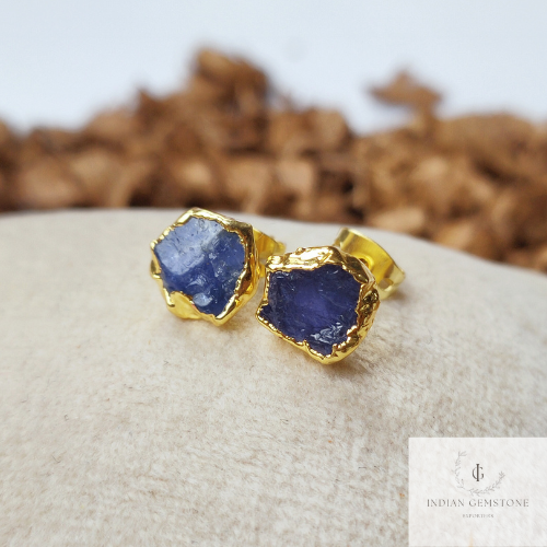 Raw Tanzanite Gemstone Stud Earrings, Tiny Crystal Earrings, Real Gemstones, Wedding Bridesmaid Gifts, Gift for Mother in Law, Holiday Gift