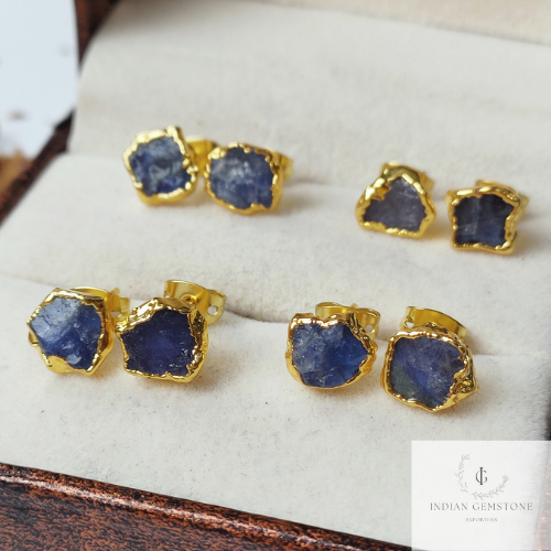 Raw Tanzanite Gemstone Stud Earrings, Tiny Crystal Earrings, Real Gemstones, Wedding Bridesmaid Gifts, Gift for Mother in Law, Holiday Gift