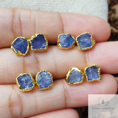 Raw Tanzanite Gemstone Stud Earrings, Tiny Crystal Earrings, Real Gemstones, Wedding Bridesmaid Gifts, Gift for Mother in Law, Holiday Gift