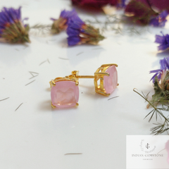 Pink Chalcedony Stud, Cushion Shape Earring , 925 Sterling Silver Earrings, Pink Gemstone Earrings, Chalcedony Earrings, Boho Earring, Gift