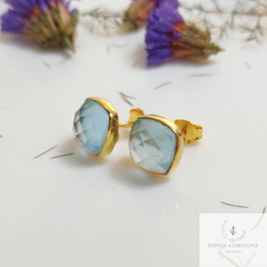 Natural Blue Topaz Stud Earring, 925 Silver Earring, Gemstone Studs, Sky Blue Topaz, Handmade Stud, Blue Topaz Jewelry, Gift For Woman