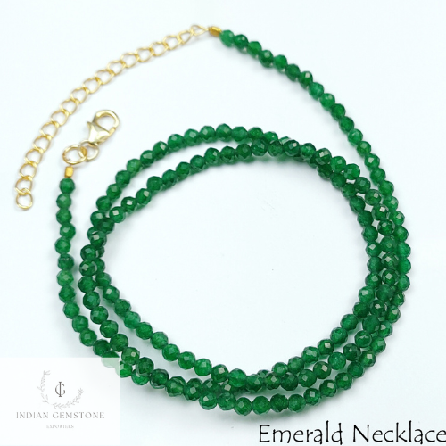 Authentic Beaded Emerald Necklace, Emerald Choker Necklace, Romantic Emerald Necklace, Tiny Beaded Emerald Necklace, Gemstone Necklace