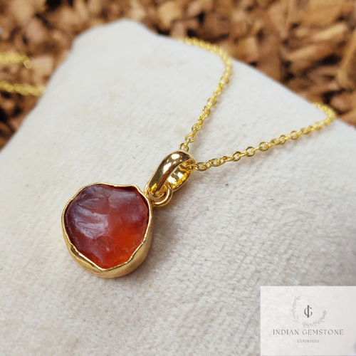 Raw Carnelian Necklace, Gold Plated Necklace, Gemstone Pendant, Rough Carnelian Necklace, Healing Crystal Necklace, Dainty Gift for Mother