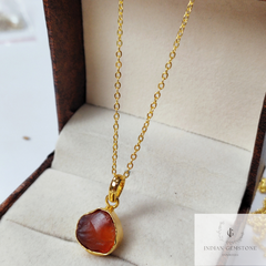Raw Carnelian Necklace, Gold Plated Necklace, Gemstone Pendant, Rough Carnelian Necklace, Healing Crystal Necklace, Dainty Gift for Mother