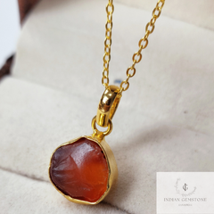 Raw Carnelian Necklace, Gold Plated Necklace, Gemstone Pendant, Rough Carnelian Necklace, Healing Crystal Necklace, Dainty Gift for Mother