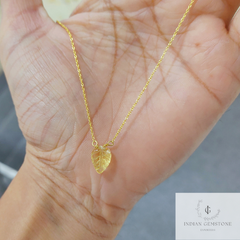 Natural Citrine Gemstone Pendant Necklace, 925 Sterling Silver Gold Plated, Leaf Design Carving Charm Necklace, One Of A Kind Necklace, Gift