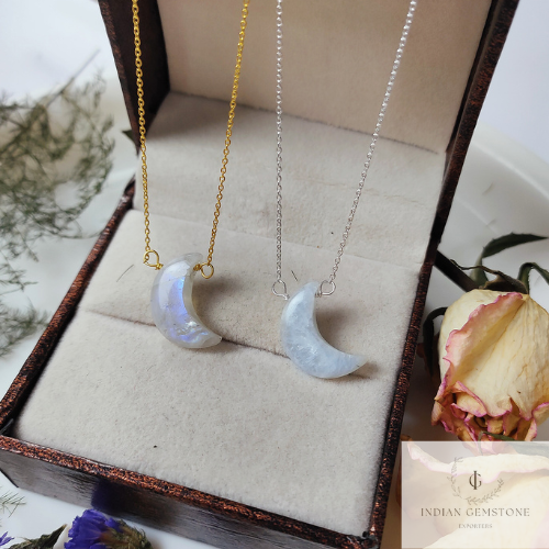 Natural Rainbow Moonstone Crescent Moon Necklace, 925 Sterling Silver Necklace, Choker Gemstone Pendant Necklace, One Of A Kind Necklace