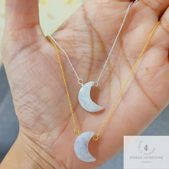 Natural Rainbow Moonstone Crescent Moon Necklace, 925 Sterling Silver Necklace, Choker Gemstone Pendant Necklace, One Of A Kind Necklace