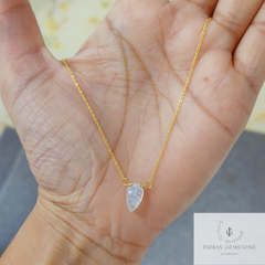 Natural Rainbow Moonstone Gemstone Necklace, 925 Sterling Silver Gold Plated Necklace, Carved Leaf Moonstone Pendant, One Of A Kind Jewelry