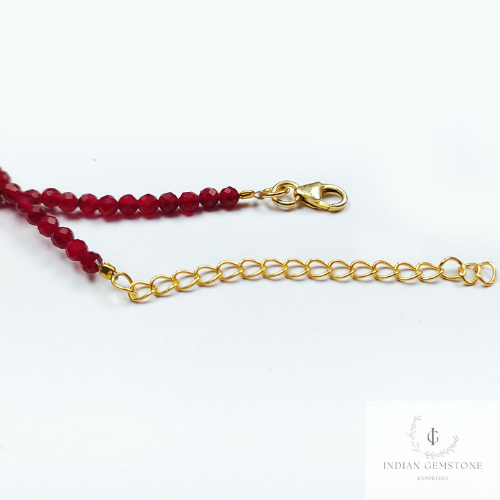 Faceted Red Garnet Beaded Necklace, Gold Plated Choker Necklace, Garnet Rondelle Beads, Necklace For Woman, Beads Necklace Jewelry, dainty