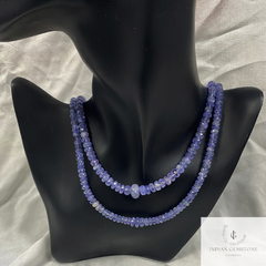 Natural Tanzanite Beaded Necklace, 925 Sterling Silver Necklace, Tanzanite Faceted Rondelle Beads Necklace, Gemstone Beads Necklace