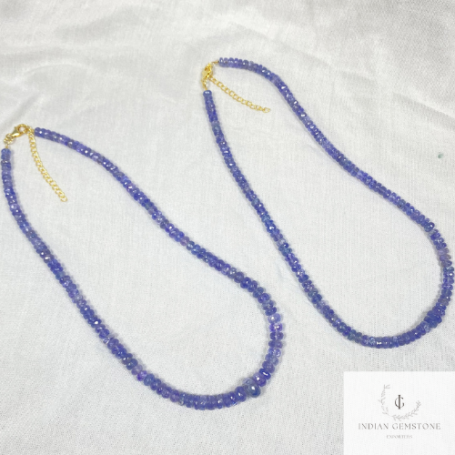 Natural Tanzanite Beaded Necklace, 925 Sterling Silver Necklace, Tanzanite Faceted Rondelle Beads Necklace, Gemstone Beads Necklace