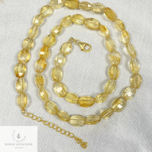 Natural Yellow Citrine Beaded Necklace, 925 Silver Necklace, Healing Crystal Necklace,Beaded Choker Necklace,Gemstone Necklace, Gift Jewelry