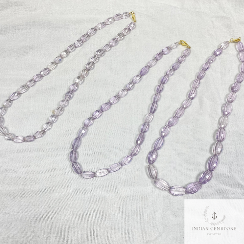 Natural Pink Amethyst Faceted Beads Necklace, 925 Silver Necklace, Amethyst Gemstone Beads Necklace, Designer Beaded Line Necklace, Gifts