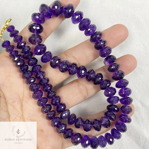 Natural Purple Amethyst Beaded Necklace, 925 Silver Necklace, 6.5- 12.5 MM Faceted Rondelle Beads Necklace, Gemstone Jewelry, Christmas gift