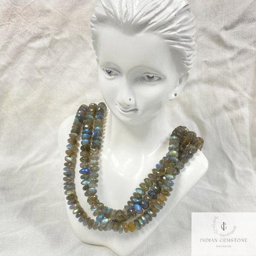 Natural Labradorite Faceted Rondelle Beads Necklace, 925 Silver Necklace, 7.5-8.5mm Blue Flashy Labradorite Beaded Necklace, Gemstone Beads