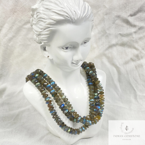 Natural Labradorite Faceted Rondelle Beads Necklace, 925 Silver Necklace, 7.5-8.5mm Blue Flashy Labradorite Beaded Necklace, Gemstone Beads