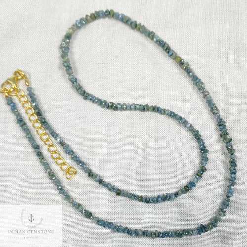 Natural Blue Diamond Uncut Beads Necklace, 925Sterling Silver Necklace, 2-4 mm Blue Diamond Rough Beads, Uncut Diamond Bead Strands Necklace