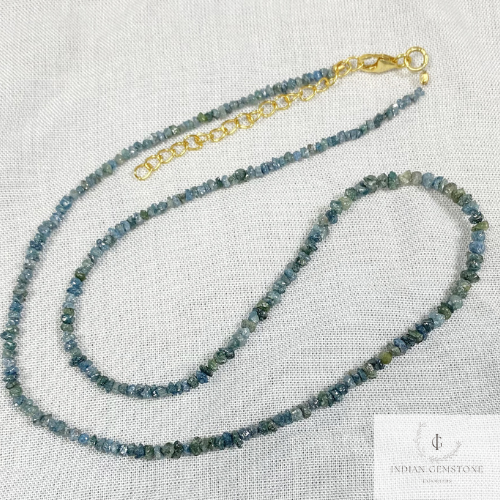 Natural Blue Diamond Uncut Beads Necklace, 925Sterling Silver Necklace, 2-4 mm Blue Diamond Rough Beads, Uncut Diamond Bead Strands Necklace